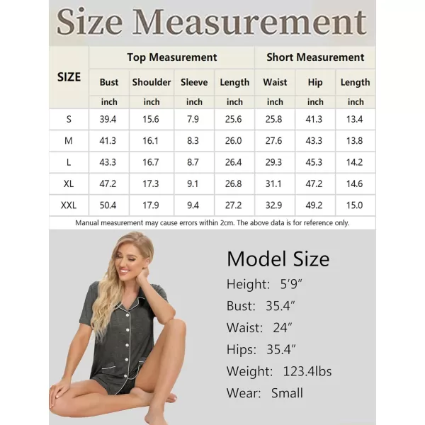 SWOMOG Womens Button Down Pajamas Set Short Sleeve Sleepwear Bride Soft Pj Lounge Sets XS3XLDeep Grey With Pockets