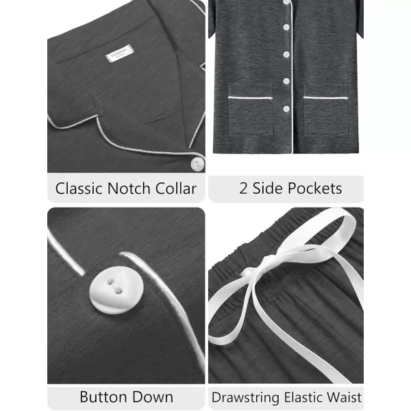 SWOMOG Womens Button Down Pajamas Set Short Sleeve Sleepwear Bride Soft Pj Lounge Sets XS3XLDeep Grey With Pockets