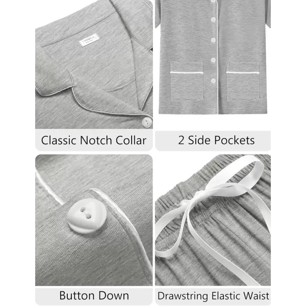 SWOMOG Womens Button Down Pajamas Set Short Sleeve Sleepwear Bride Soft Pj Lounge Sets XS3XLGrey With Pockets