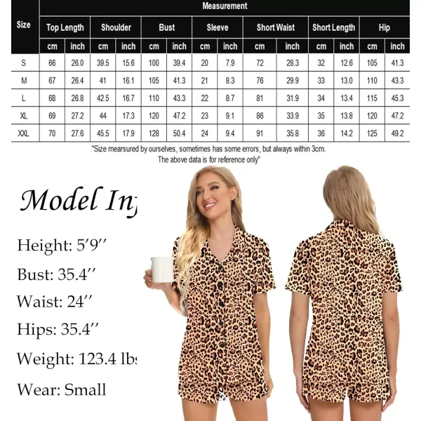 SWOMOG Womens Button Down Pajamas Set Short Sleeve Sleepwear Bride Soft Pj Lounge Sets XS3XLLeopard