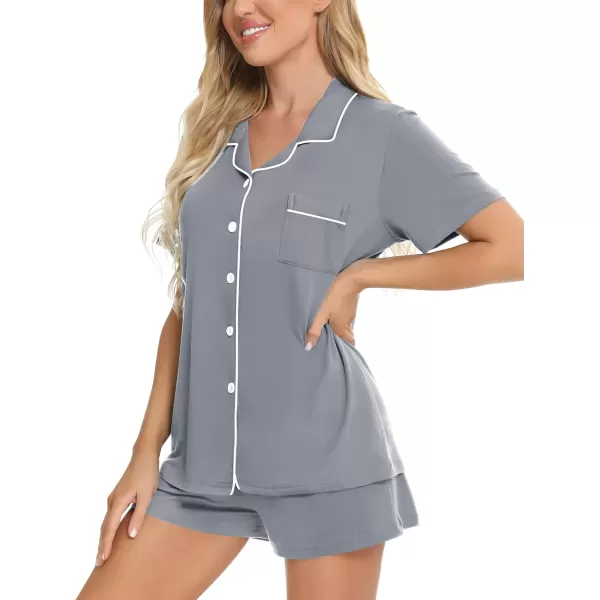 SWOMOG Womens Button Down Pajamas Set Short Sleeve Sleepwear Bride Soft Pj Lounge Sets XS3XLLight Grey