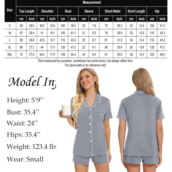 SWOMOG Womens Button Down Pajamas Set Short Sleeve Sleepwear Bride Soft Pj Lounge Sets XS3XLLight Grey