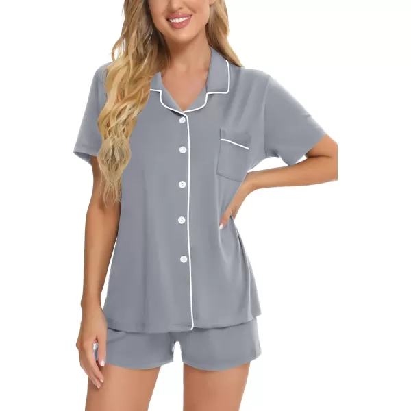 SWOMOG Womens Button Down Pajamas Set Short Sleeve Sleepwear Bride Soft Pj Lounge Sets XS3XLLight Grey