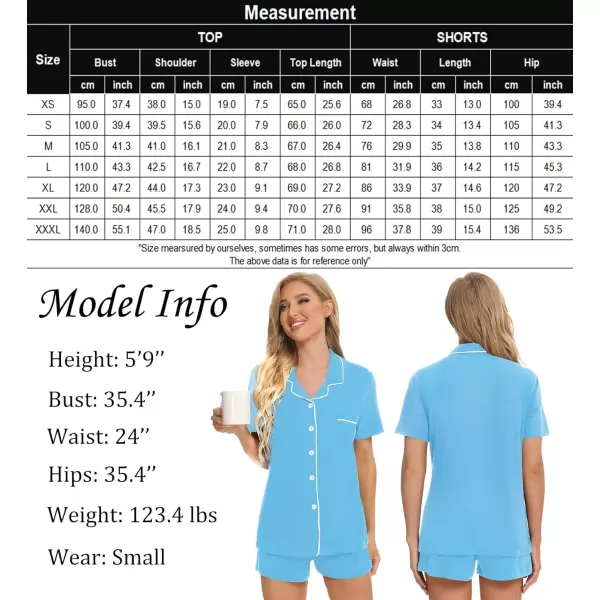 SWOMOG Womens Button Down Pajamas Set Short Sleeve Sleepwear Bride Soft Pj Lounge Sets XS3XLLight Sky Blue