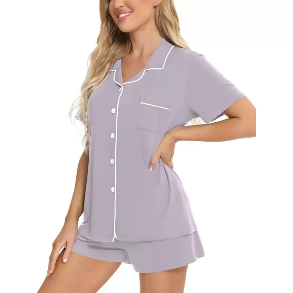 SWOMOG Womens Button Down Pajamas Set Short Sleeve Sleepwear Bride Soft Pj Lounge Sets XS3XLLilac