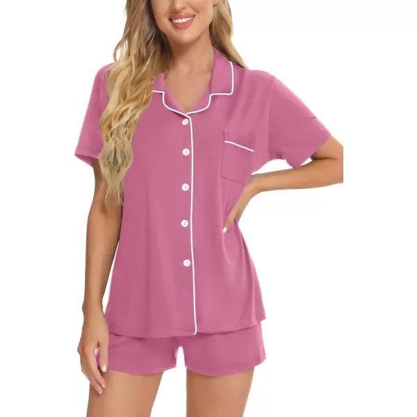 SWOMOG Womens Button Down Pajamas Set Short Sleeve Sleepwear Bride Soft Pj Lounge Sets XS3XLMauve