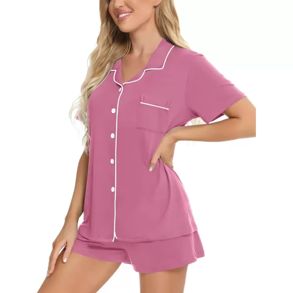 SWOMOG Womens Button Down Pajamas Set Short Sleeve Sleepwear Bride Soft Pj Lounge Sets XS3XLMauve