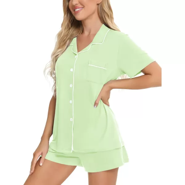 SWOMOG Womens Button Down Pajamas Set Short Sleeve Sleepwear Bride Soft Pj Lounge Sets XS3XLMint Green