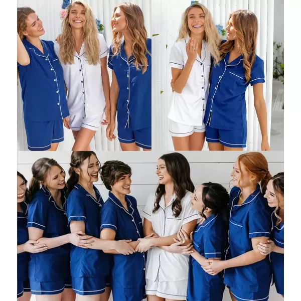 SWOMOG Womens Button Down Pajamas Set Short Sleeve Sleepwear Bride Soft Pj Lounge Sets XS3XLNavy