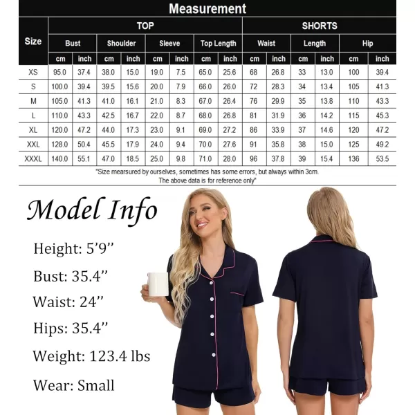 SWOMOG Womens Button Down Pajamas Set Short Sleeve Sleepwear Bride Soft Pj Lounge Sets XS3XLNavy Blue