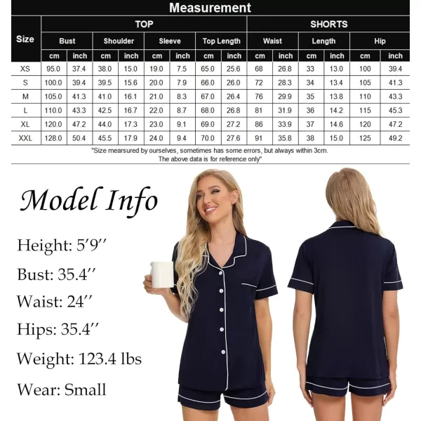 SWOMOG Womens Button Down Pajamas Set Short Sleeve Sleepwear Bride Soft Pj Lounge Sets XS3XLNavy Blue Piping Trim