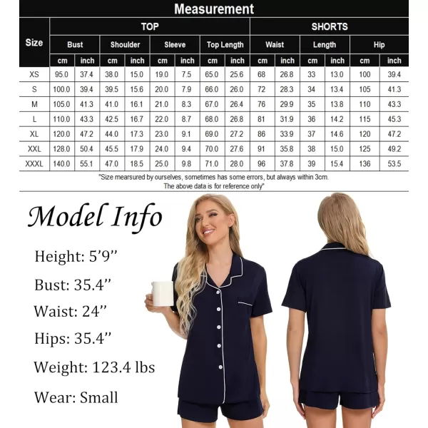 SWOMOG Womens Button Down Pajamas Set Short Sleeve Sleepwear Bride Soft Pj Lounge Sets XS3XLNavy Blue White