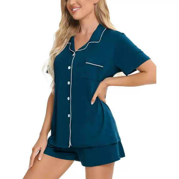 SWOMOG Womens Button Down Pajamas Set Short Sleeve Sleepwear Bride Soft Pj Lounge Sets XS3XLOxford Blue