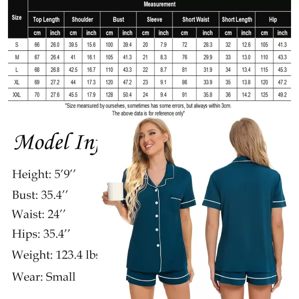 SWOMOG Womens Button Down Pajamas Set Short Sleeve Sleepwear Bride Soft Pj Lounge Sets XS3XLOxford Blue Piping Trim