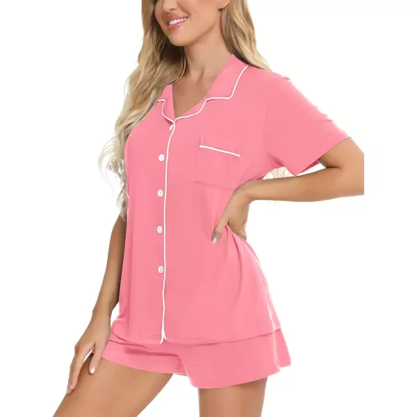 SWOMOG Womens Button Down Pajamas Set Short Sleeve Sleepwear Bride Soft Pj Lounge Sets XS3XLPeach Pink