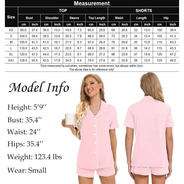 SWOMOG Womens Button Down Pajamas Set Short Sleeve Sleepwear Bride Soft Pj Lounge Sets XS3XLPink Piping Trim