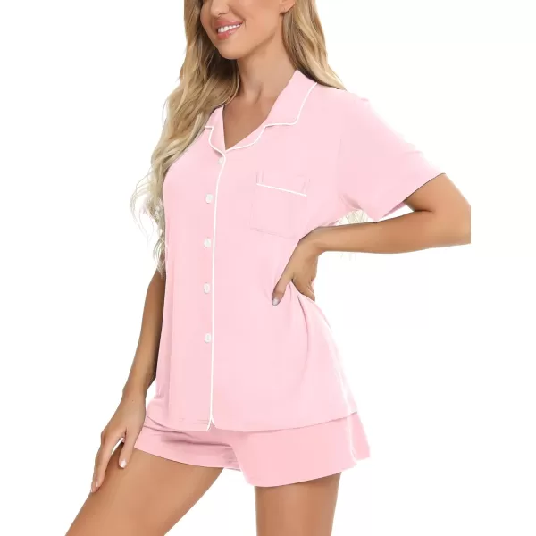 SWOMOG Womens Button Down Pajamas Set Short Sleeve Sleepwear Bride Soft Pj Lounge Sets XS3XLPink White Trim