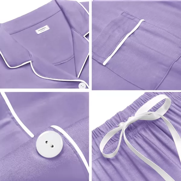 SWOMOG Womens Button Down Pajamas Set Short Sleeve Sleepwear Bride Soft Pj Lounge Sets XS3XLPurple