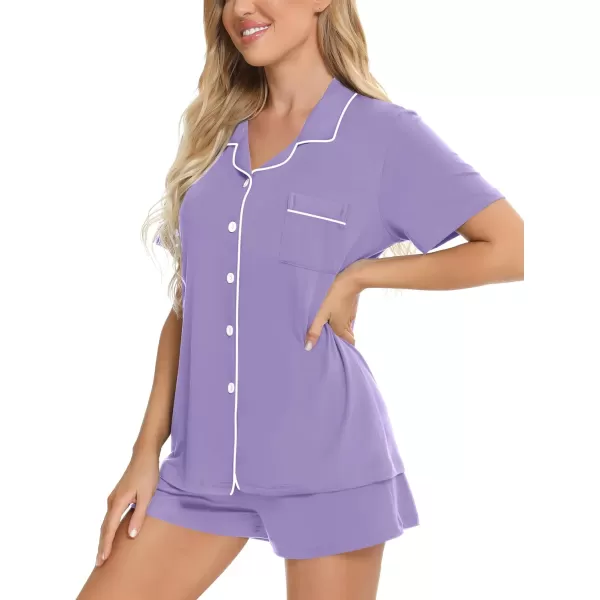 SWOMOG Womens Button Down Pajamas Set Short Sleeve Sleepwear Bride Soft Pj Lounge Sets XS3XLPurple