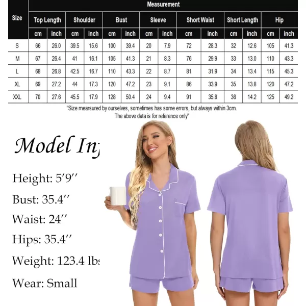 SWOMOG Womens Button Down Pajamas Set Short Sleeve Sleepwear Bride Soft Pj Lounge Sets XS3XLPurple