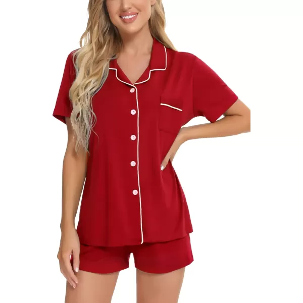 SWOMOG Womens Button Down Pajamas Set Short Sleeve Sleepwear Bride Soft Pj Lounge Sets XS3XLRed