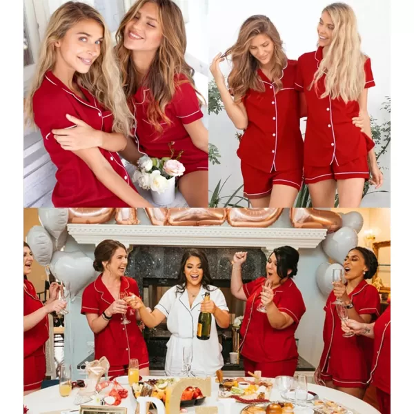 SWOMOG Womens Button Down Pajamas Set Short Sleeve Sleepwear Bride Soft Pj Lounge Sets XS3XLRed