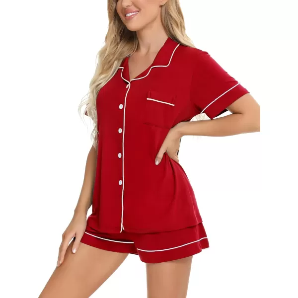 SWOMOG Womens Button Down Pajamas Set Short Sleeve Sleepwear Bride Soft Pj Lounge Sets XS3XLRed Piping Trim