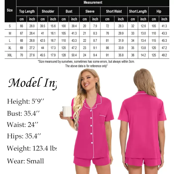 SWOMOG Womens Button Down Pajamas Set Short Sleeve Sleepwear Bride Soft Pj Lounge Sets XS3XLRose Red