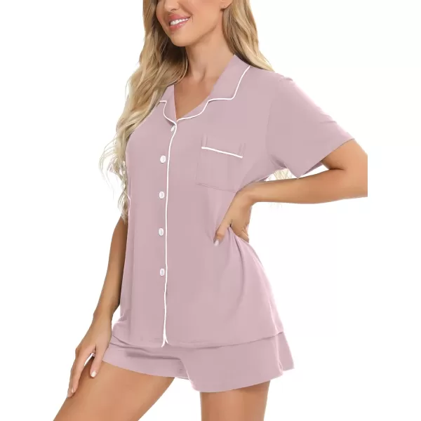 SWOMOG Womens Button Down Pajamas Set Short Sleeve Sleepwear Bride Soft Pj Lounge Sets XS3XLTaro Pink