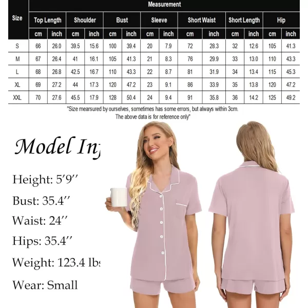 SWOMOG Womens Button Down Pajamas Set Short Sleeve Sleepwear Bride Soft Pj Lounge Sets XS3XLTaro Pink