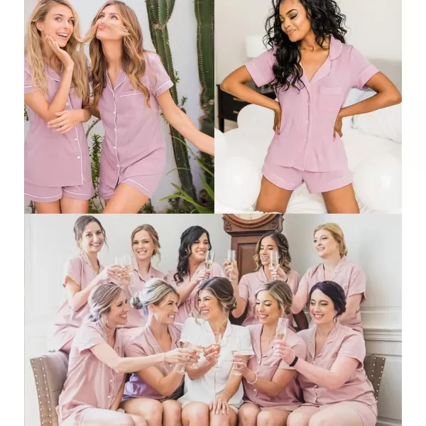 SWOMOG Womens Button Down Pajamas Set Short Sleeve Sleepwear Bride Soft Pj Lounge Sets XS3XLTaro Purple Piping Trim