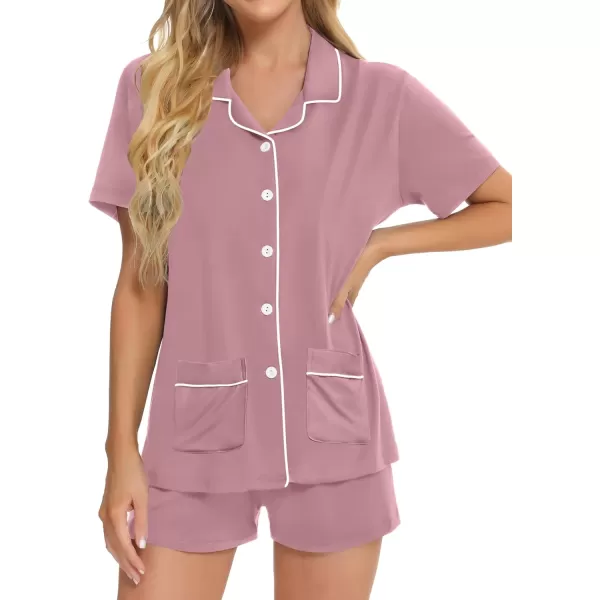 SWOMOG Womens Button Down Pajamas Set Short Sleeve Sleepwear Bride Soft Pj Lounge Sets XS3XLTaro Purple With Pockets