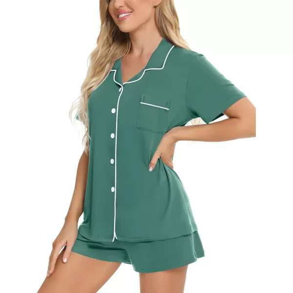 SWOMOG Womens Button Down Pajamas Set Short Sleeve Sleepwear Bride Soft Pj Lounge Sets XS3XLTeal Green