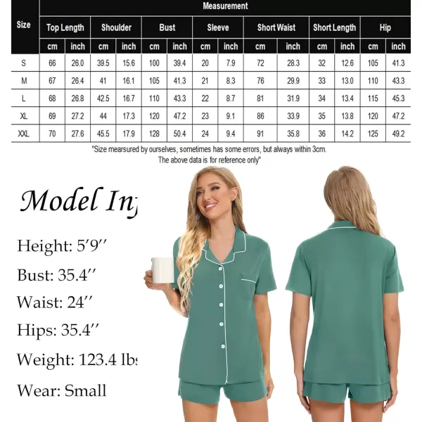 SWOMOG Womens Button Down Pajamas Set Short Sleeve Sleepwear Bride Soft Pj Lounge Sets XS3XLTeal Green