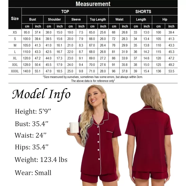 SWOMOG Womens Button Down Pajamas Set Short Sleeve Sleepwear Bride Soft Pj Lounge Sets XS3XLWine Red