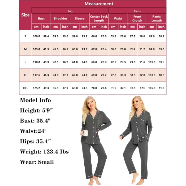 SWOMOG Womens Pajamas Set Long Sleeve Sleepwear Button Down Nightwear Soft Cotton Pj Lounge SetsDeep Grey