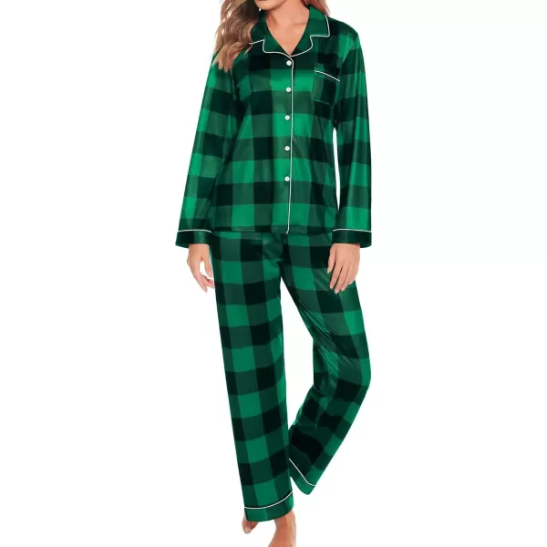 SWOMOG Womens Pajamas Set Long Sleeve Sleepwear Button Down Nightwear Soft Cotton Pj Lounge SetsGreen Plaid