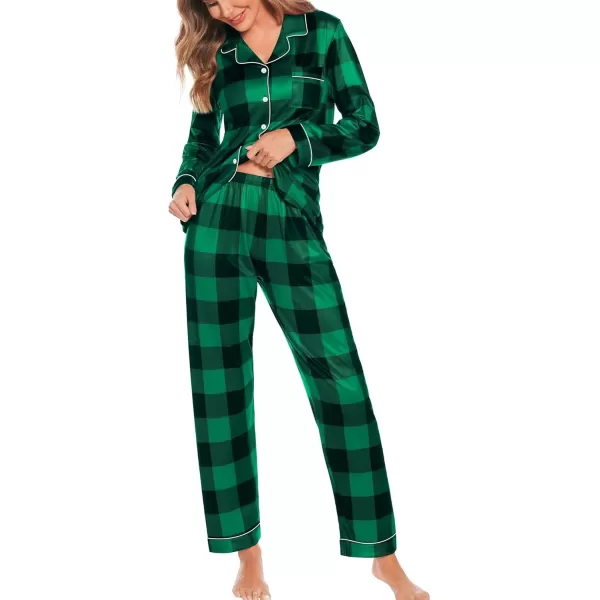 SWOMOG Womens Pajamas Set Long Sleeve Sleepwear Button Down Nightwear Soft Cotton Pj Lounge SetsGreen Plaid