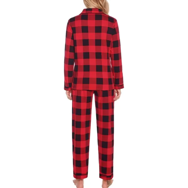 SWOMOG Womens Pajamas Set Long Sleeve Sleepwear Button Down Nightwear Soft Cotton Pj Lounge SetsRed Plaid