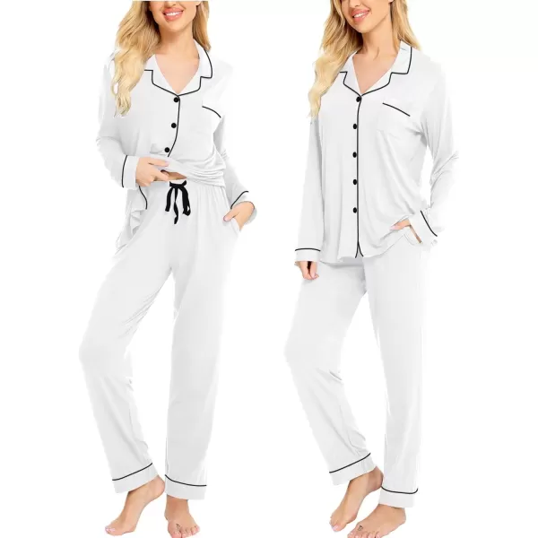 SWOMOG Womens Pajamas Set Long Sleeve Sleepwear Button Down Nightwear Soft Cotton Pj Lounge SetsWhite