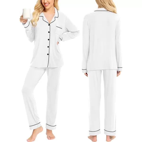 SWOMOG Womens Pajamas Set Long Sleeve Sleepwear Button Down Nightwear Soft Cotton Pj Lounge SetsWhite