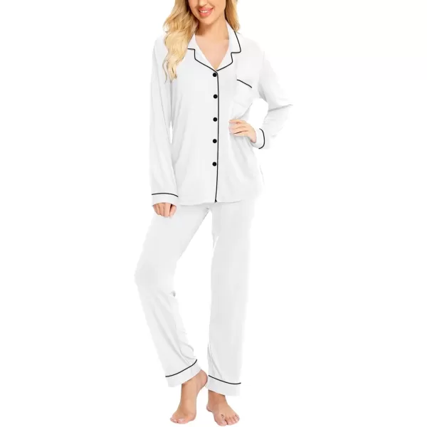 SWOMOG Womens Pajamas Set Long Sleeve Sleepwear Button Down Nightwear Soft Cotton Pj Lounge SetsWhite