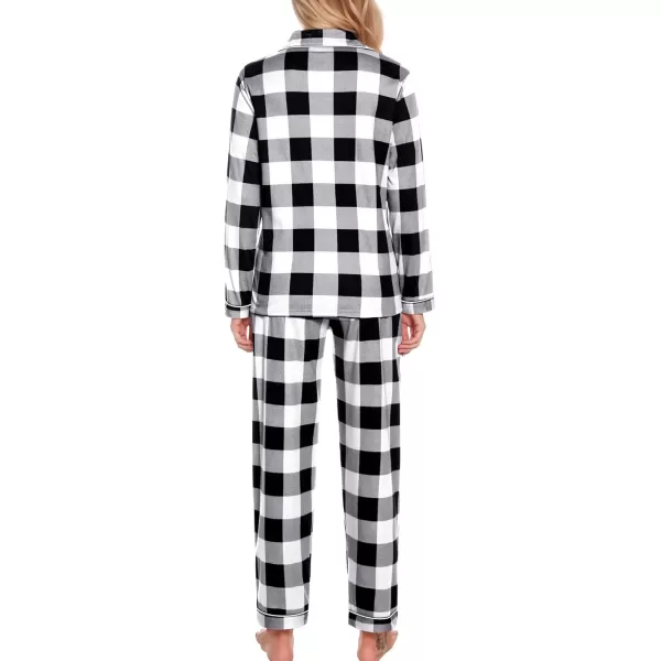 SWOMOG Womens Pajamas Set Long Sleeve Sleepwear Button Down Nightwear Soft Cotton Pj Lounge SetsWhite Plaid