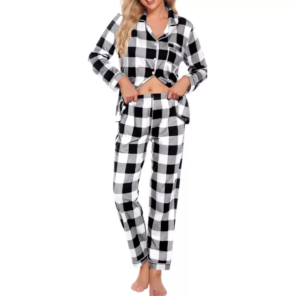 SWOMOG Womens Pajamas Set Long Sleeve Sleepwear Button Down Nightwear Soft Cotton Pj Lounge SetsWhite Plaid