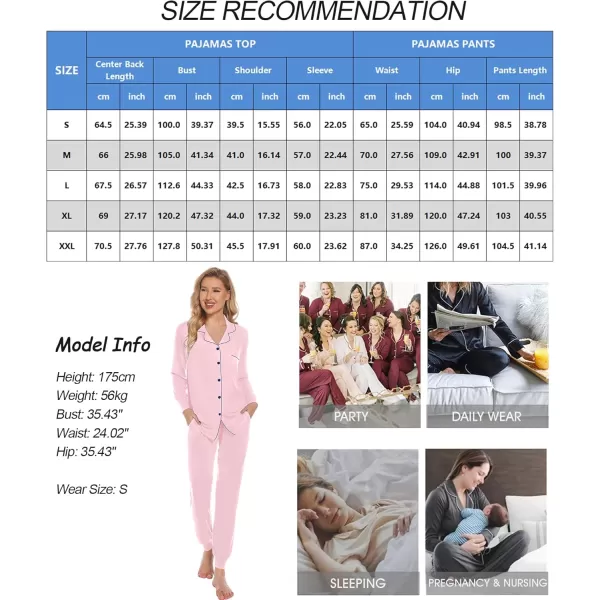 SWOMOG Womens Pajamas Set Long Sleeve Sleepwear Button Down Nightwear Soft Joggers PJs Sets with Pockets Lounge SetsPink