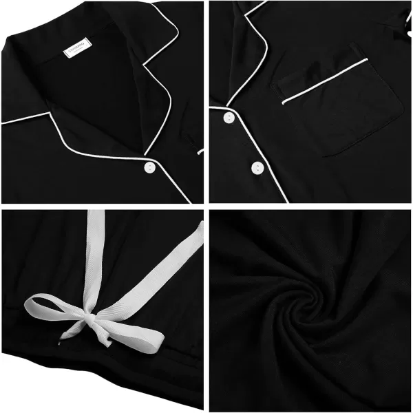 SWOMOG Womens Pajamas Set Long Sleeve Sleepwear Button Down Nightwear Soft Joggers PJs Sets with Pockets Lounge SetsShort Sleeveblack