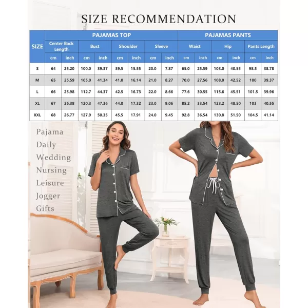 SWOMOG Womens Pajamas Set Long Sleeve Sleepwear Button Down Nightwear Soft Joggers PJs Sets with Pockets Lounge SetsShort Sleevedark Grey
