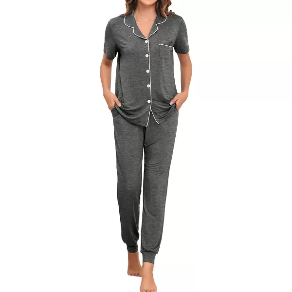 SWOMOG Womens Pajamas Set Long Sleeve Sleepwear Button Down Nightwear Soft Joggers PJs Sets with Pockets Lounge SetsShort Sleevedark Grey