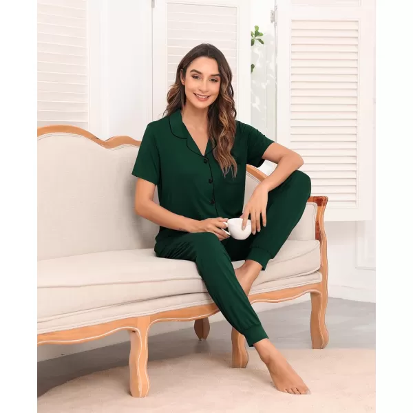 SWOMOG Womens Pajamas Set Long Sleeve Sleepwear Button Down Nightwear Soft Joggers PJs Sets with Pockets Lounge SetsShort Sleevegreen