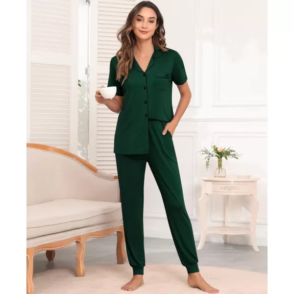SWOMOG Womens Pajamas Set Long Sleeve Sleepwear Button Down Nightwear Soft Joggers PJs Sets with Pockets Lounge SetsShort Sleevegreen